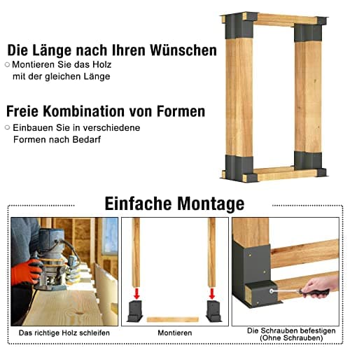 NAIZY Porte-bûches à Bois de Chauffage Range Bûches Extérieur Support D'empilage Robuste en Bois Galvanisé à Chaud pour l'intérieur et l'extérieur (Lot de 4)