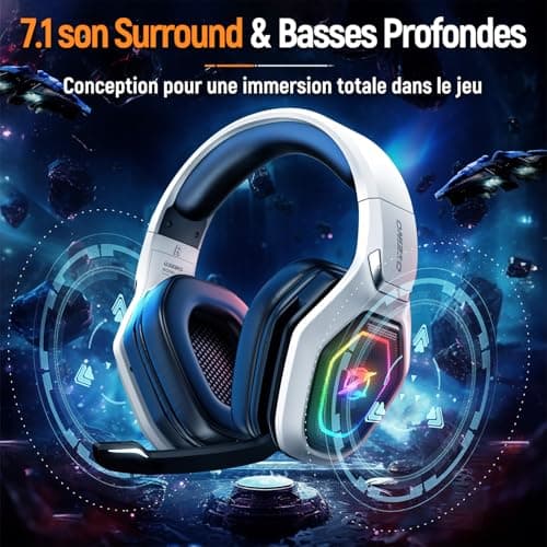 Ozeino Casque Gaming Sans Fil pour PC PS5 PS4, 2.4GHz Audio sans perte, USB & Type-C casque de jeu Ultra Stable avec Microphone Flip, Casque Gamer avec batterie 40 heures pour Switch Laptop Mobile Mac