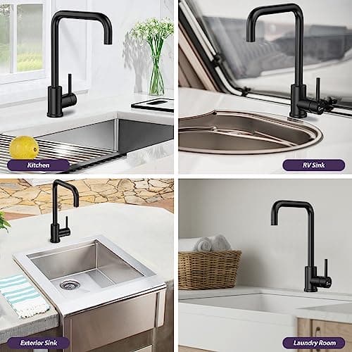 Robinet cuisine noir WAVEWO mitigeur cuisine en acier inoxydable robinetterie de cuisine avec aérateur remplaçable robinet de cuisine évier élégant économise l'eau et n'éclabousse pas