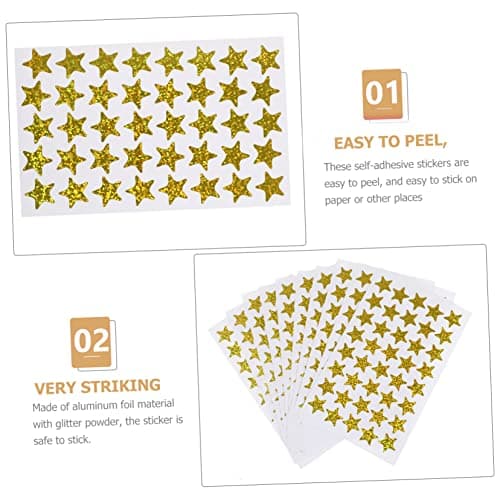 TOGEVAL 5 Paquets Pentagramme Sticker étoile autocollant de etiquette autocollante stickers ecole autocollant pour récompenser autocollant de récompense de paillettes Golden