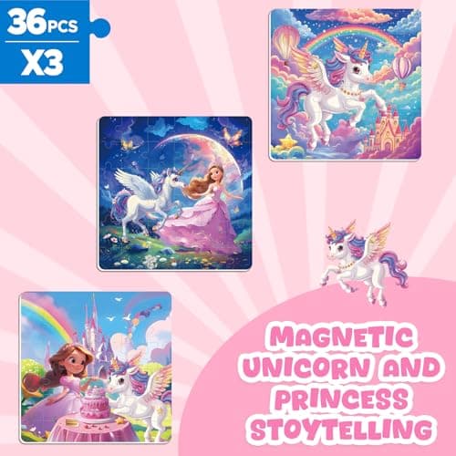 Puzzle MagnéTique Licorne pour Enfants,36 Puzzles De Voyage pour Les Enfants De 3 à 8 Ans,Puzzle De Fille pour AméLiorer L'Intelligence,Puzzle pour Tout - Petits,ActivitéS Avion pour Enfants