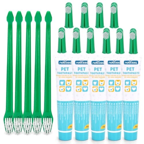 Nobleza - Set Brosse à Dents Et Dentifrice pour Chien, Kit Dentifrice Chien Anti Tartre, Les Chiens Améliore l'hygiène buccale Contient 1 Tubes x 73 g, 1 Brosse à Dents à Double Extrémité, 2 Doigtier