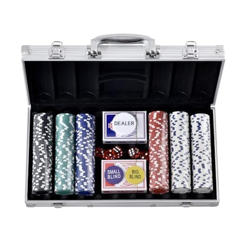 VEVOR Mallette de Poker 300PCs Jetons de Poker en Plastiques PS 11,5 g 40x3,3 mm avec 2 Jeux de Cartes 1 Bouton de Croupier et 2 Boutons Blind pour Blackjack Texas Jeux de Hasard Casino à Domicile