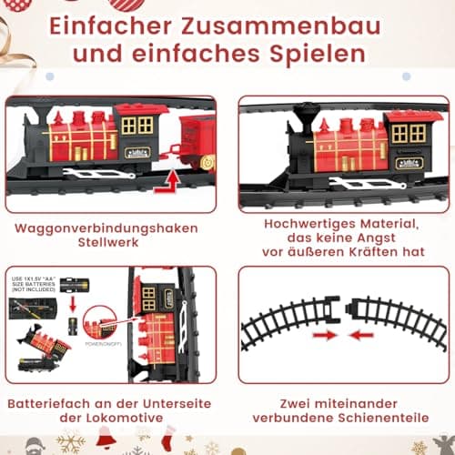 Daity Train de Noël électrique silencieux et durable pour enfants - Train électrique autour du sapin de Noël - Décoration adaptée aux enfants