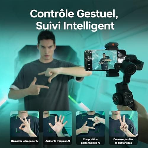 ZHIYUN Smooth-5S AI Combo[Officiel] Stabilisateur Smartphone, Handy Gimbal à 3 Axes, avec Trépied, AI Tracker, Stabilisateur Téléphone Portable, pour Vlog, Youtube, TikTok