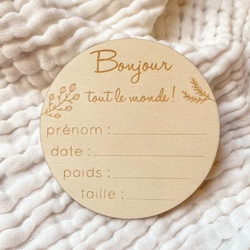 Carte en Bois à Compléter "Bienvenue" et "Bonjour" pour Bébé - Plaque de Naissance Personnalisée avec Prénom, Poids, Taille et Date - Idée Cadeau Souvenir Unique Personnalisable pour Nouveau-né