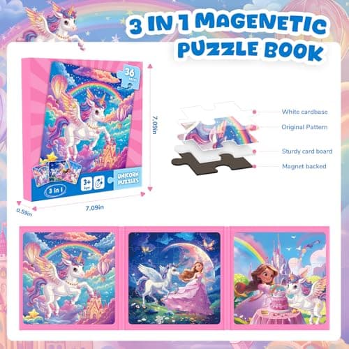 Puzzle MagnéTique Licorne pour Enfants,36 Puzzles De Voyage pour Les Enfants De 3 à 8 Ans,Puzzle De Fille pour AméLiorer L'Intelligence,Puzzle pour Tout - Petits,ActivitéS Avion pour Enfants