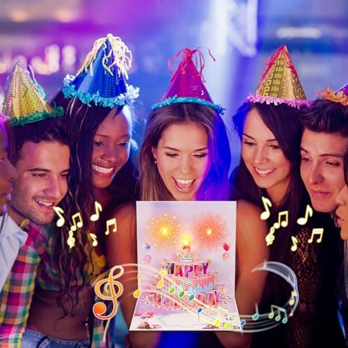 joyoldelf Carte Anniversaire Musicale Pop Up - Carte de Voeux 3D Avec LumièRes, Enveloppe Incluse, Joyeux Cadeaux d'Anniversaire Pour Les Femme Homme Garcon Fille Enfant Maman Amie(Violet)