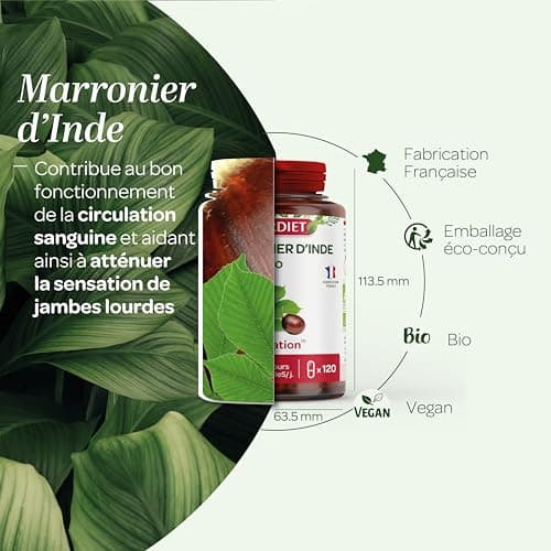 SUPERDIET - MARRONNIER D'INDE BIO - Circulation - Phytothérapie - Fabrication française - 120 gélules