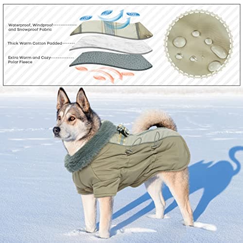 Katzinst Manteau Chien, Manteau imperméables pour Chien avec Pattes Réfléchissant Vetement Chien avec Protection Abdominale Vêtements pour Chiens d'hiver pour Grands Chiens, Labrador, XL