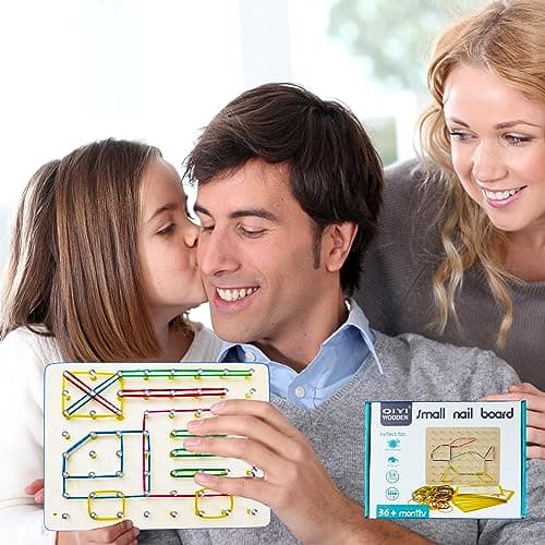 VingaHouse Géoboard en Bois avec Cartes, Jouet Montessori Géoboard en Bois Puzzle Montessori Toys 4 5 6 Jouet éducatif Cadeau pour Enfants de 3, 4, 5, 6 Ans
