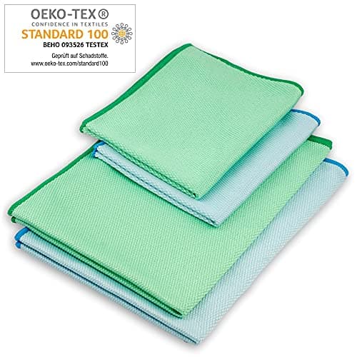 ELEXACLEAN Chiffon pour vitres en Microfibre sans Traces 60 x 40 cm et 40 x 30 cm - Certifié Oeko-Tex Standard 100
