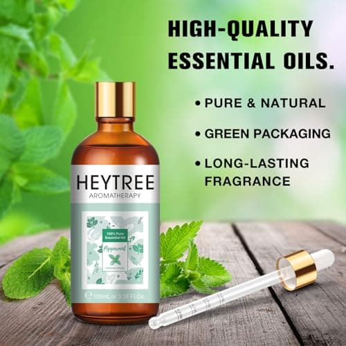 HEYTREE Huile Essentielle de Menthe Poivrée 100ml - L’arôme fort et frais de menthe poivrée augmente l’optimisme et la clarté - Parfait pour l’aromathérapie, le diffuseur, la respiration claire