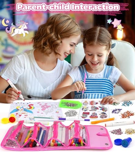 Ophy Feutres Coloriage Enfants - Set d'art pour Enfants avec Autocollants en Diamant Feutre Enfant Ensemble de Marqueurs Double Marqueur Livre de Coloriage Crayons Coloriage Enfant Cadeau Fille