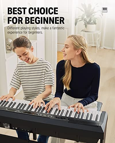 Donner Piano Numérique 88 Touches Pondérées, Semi-lestées, Clavier électrique Fullsize pour Débutant avec 3 Pédale et Support Détachable de Piano, DEP-10