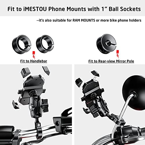 Aluminium 1" Ball Base 360° Rotation for 22mm-32mm styr universelt egnet til RAM/iMESTOU Bike Phone Mount Med 1 tommer kugleudtag