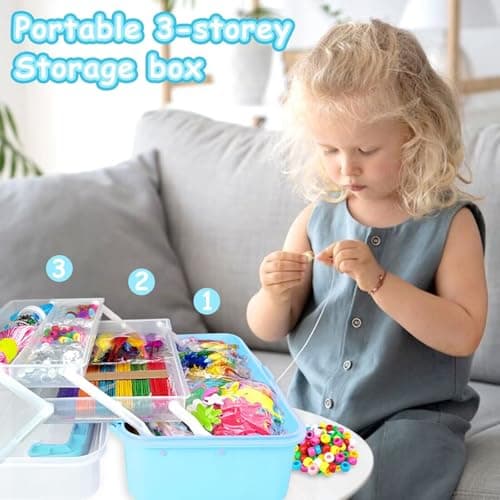 3000 Activites Manuelles pour Enfants Bricolage Enfants Kits de Loisirs Créatifs Boîte de Bricolage à 3 Niveaux avec Pipe Cleaners pour Enfants de 4-6, 6-8, 8-12 ans Cadeaux pour Filles Garçons, Bleu