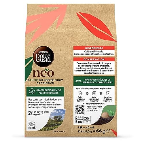 NEO Espresso par NESCAFÉ® Dolce Gusto® - 72 dosettes de café compostables à base de papier (6 boîtes de 12 dosettes)