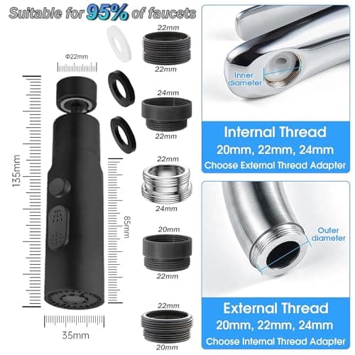 Aérateur de Robinet, 360° Pivotant Embout Robinet Cuisine avec 3 Modes Douchette Mousseur Robinet Economie Eau, Adaptateur Economiseur D'eau Pour Robinet Salle De Bain lavabo (Noir)