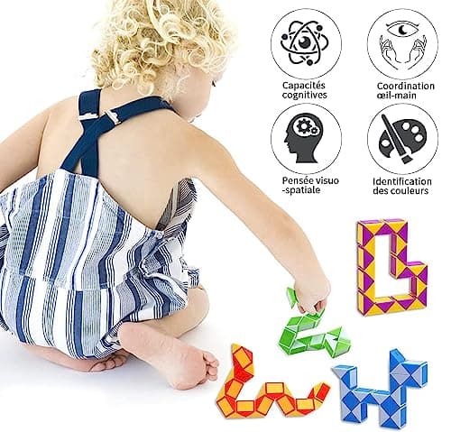 GOLDGE 24 Pièces Serpent Magique avec 24 Blocs, Snake Puzzle Cube, Magie Serpent Twist Puzzle Cube Toy, Jouets Magic Ruler, Mini Magic Snakes Cube pour Adultes et Enfants, Cadeau Anniversaire Enfants