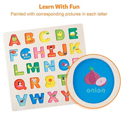 Coogam Puzzle Alphabet en Bois Panneau à Lettres ABC Bouton Blocs de Puzzle Montessori Apprentissage précoce Cadeau Jouet éducatif pour 1 2 3 Ans Bambin bébé Enfants