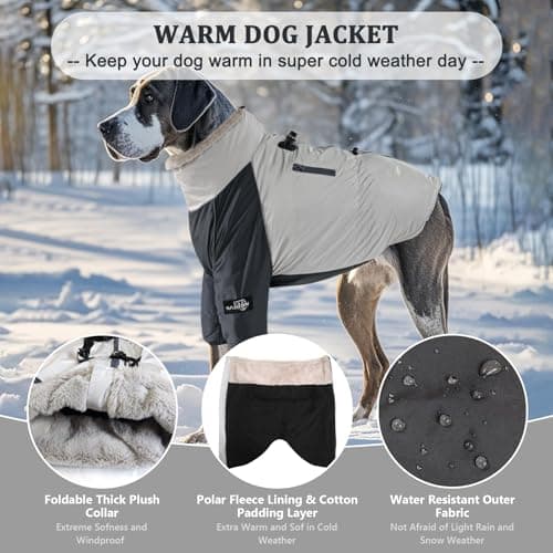 Manteau d'hiver pour Chien Veste Polaire Douce avec Anneau de Harnais et Poche, Imperméable, Coupe, Veste de Sport pour Chien à 2 Pattes pour Les Chiens de Taille Moyenne et Grande, L