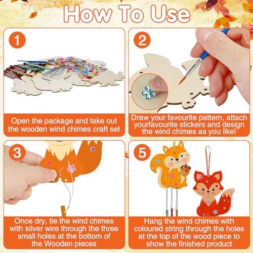 PIWOSGOL Kits Bricolage Animal Enfants, 9 Pcs Animal Carillon à Vent en Bois, Loisirs Créatifs pour Filles, DIY Animal Artisanat pour Activité Manuelles Enfants Cadeau Anniversaire 3-12 Ans