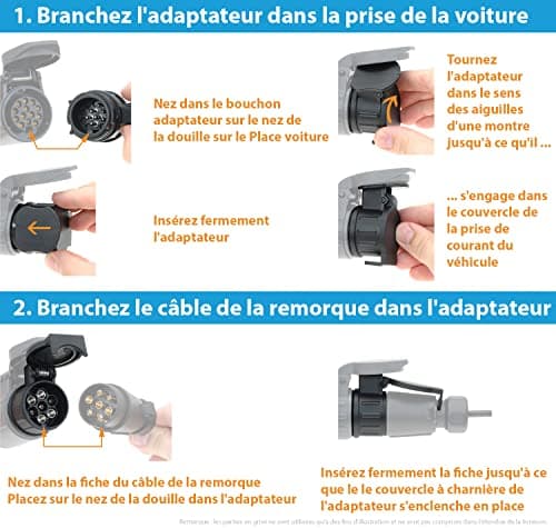 valonic Adaptateur de remorque de 13 Broches vers 7 Broches - Noir - pour Voiture, remorque, attelage, Caravane