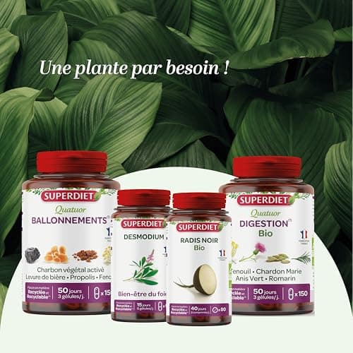 SUPERDIET - RADIS NOIR ARTICHAUT BIO – Bien-être du foie – Phytothérapie – Fabrication française – 80 comprimés
