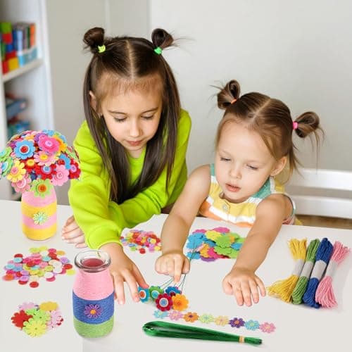 Wisplye Fleurs Bricolage Enfant Kit, Faire Votre Propre Bouquet de Fleurs avec Boutons et Fleurs en Feutre, Fleurs Artisanat Jouets Cadeaux pour Filles Garçons Âgés de 4 5 6 7 8 9 10 11 12 Ans