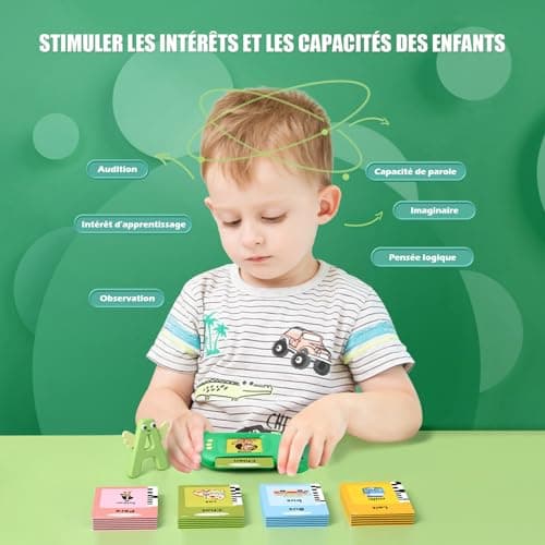 Cartes Flash Parlantes Cartes éducatives pour Enfants Talking Flash Cards 112 Feuilles 224 Mots De 3+ Ans Montessori Jouets éducatifs pour Enfants Cadeaux d'anniversaire pour Enfants (Vert Français)