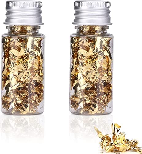 2 Bouteille Feuille d'Or, Flocon d'Or Alimentaire Gâteau Chocolat Décoration Flocon Bricolage Artisanat Feuille d'Or Maison Restaurant Décor Feuille d'Or(2)