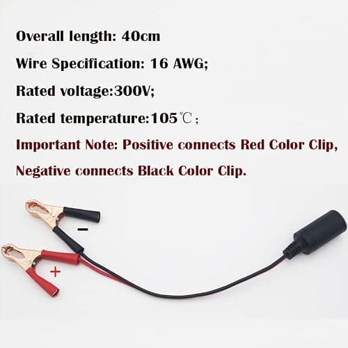 CTRICALVER 12V /24VAdaptateur Allume Cigare, avec env 25cm 16AWG Cigarette Splitter Plug Rallonge et Batterie Pinces Alligator (1pcs)
