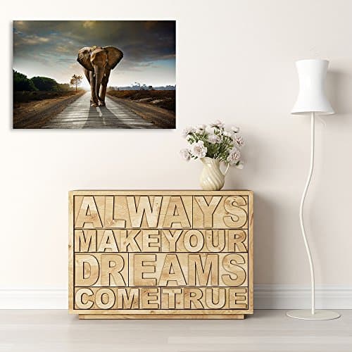 Feeby Impression Sur Toile Éléphant Brun 60x40 cm Tableaux Tableau Mural Image Moderne Photo Décoration Murale Artistique Photographie Design Chambre Salon Cuisine Gris Vert