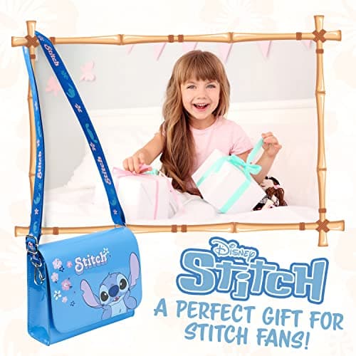 Disney Sac Stitch, Sac à Main Bandoulière, Idée Cadeau Enfant Fille Stitch Reine des Neiges (Bleu Stitch)