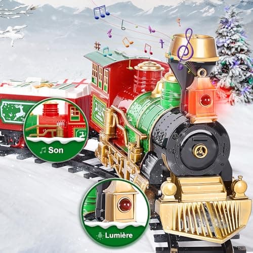 Herenear Train électrique de Noël, Train de Noël sous Le Sapin, Train de Noël Classique et Créatif, Cadeau Jeu de Rails de Train pour Enfants Garçons et Filles 3 4 5 6 7 8 9 Ans (sous l'arbre)