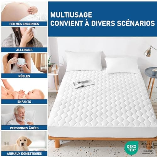 GRT Protège Matelas 160x200 cm Matelassé, Alèse Certifié Oeko-TEX, Surmatelas Imperméable Respirant,Bonnet jusqu'à 40cm avec Élasticité Tout Autour