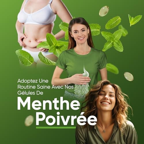 Huile De Menthe Poivrée 200mg 365 Gélules - Forte Absorption & Douce Pour l'Estomac - Gélules Multi Usages À Action Rapide Huile Essentielle de Menthe Poivrée, Pure & Naturelle - Confort & Bien-Être