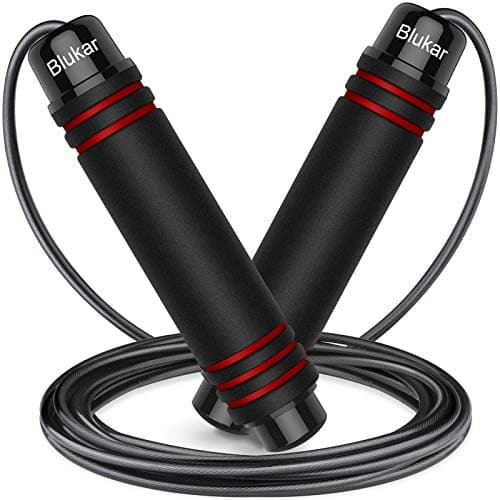 Blukar Corde à Sauter, Speed Jump Rope Réglable pour Hommes & Femmes, Roulements à Billes en Acier, Poignées Antidérapantes en Mousse, Câble en Acier pour Fitness, Crossfit, Sport, Boxe, GYM