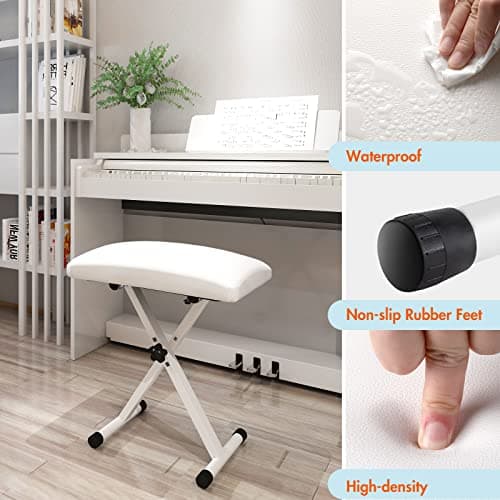 CAHAYA Banc de Piano Tabouret de Piano Pliable réglable en Hauteur, siège de Piano en Forme de X, Banc de Piano Stable Tabouret de Piano rembourré, Blanc CY0257-1