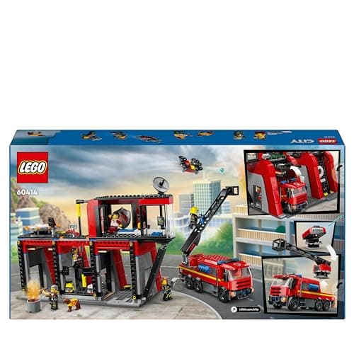 Lego City La Caserne et Le Camion de Pompiers, Jouet de Figurine de Chien et 5 Minifigurines, Jeu Imaginatif et d'action, Cadeau d'anniversaire pour Garçons et Filles Dès 6 Ans 60414