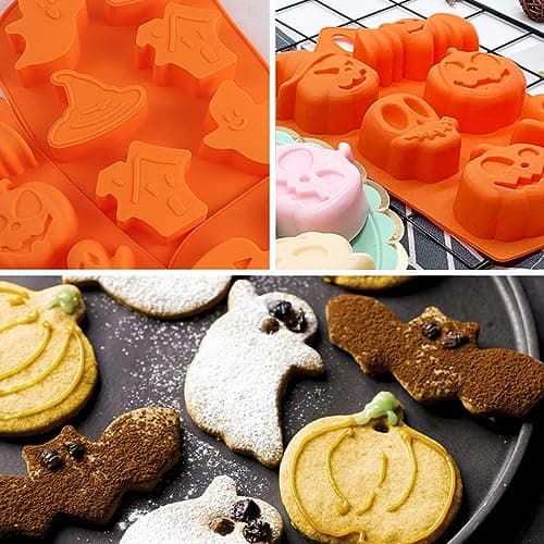 MARUKO Halloween Moule à Chocolat, 4 Pièces Halloween Moule Silicone, Moule Gateau Silicone Citrouille/Crâne/Sorcière/Fantôme en Forme de pour Chocolat, Bonbon, Gelée DIY Moisissure Decorations