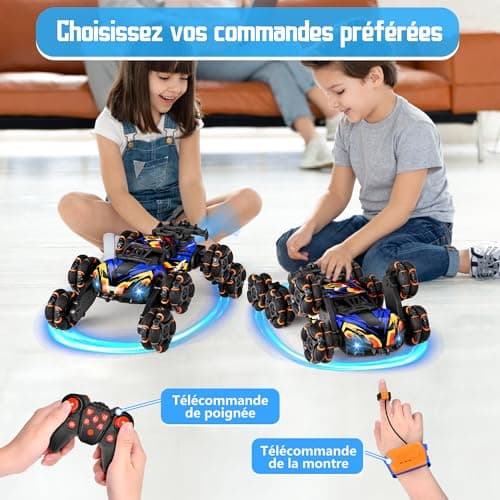 Aragallant Voiture Télécommandée, 8WD RC Stunt Car, 360 ° Rotation Capteur Gestuel Voiture télécommandée avec Musique Lumière et Spray, Jouet Cadeaux pour Enfant Garçon Fille 3+ Ans
