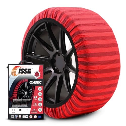 ISSE Chaussettes Neige T-70 | Textiles Homologuées et Haute Sécurité – Kit de 2 Chausettes pour Voitures + Gants, Rouge/Noire