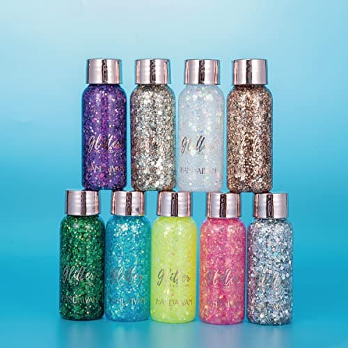Visage corps Glitter gel avec cuillère Mermaid sequin auto - adhésif Glitter, gros bloc Glitter yeux lèvres ongles cheveux Glitter, brillant Halloween Glitter 1oz (Set C)