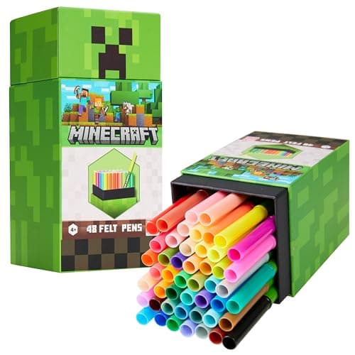 Minecraft Feutres de Coloriage pour Enfants - Lot de 48 Feutres Enfant Lavables Non Toxiques Idée Cadeau Gamer Garcon