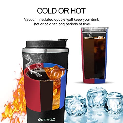 GEMFUL Mug Isotherme Cafe Tasse de Voyage pour café Chaud et Froid Lait et thé 510ml