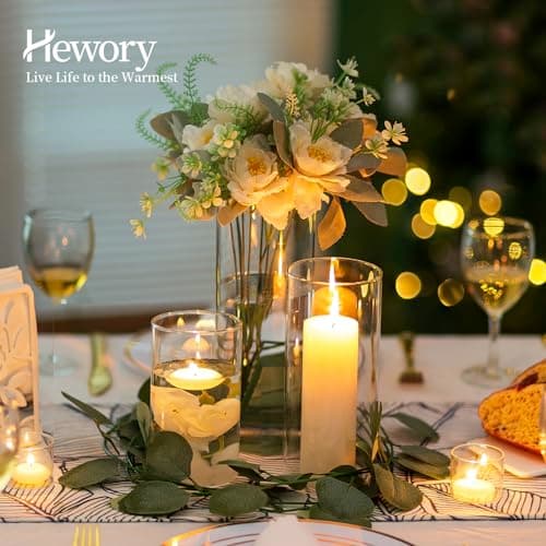 Photophore Bougeoirs Verre Vase Cylindrique: Hewory Set de 6 Porte Bougie pour Centre de Table Noel Mariage, Supports pour Bougies Piliers Transparent Vase en Verre Bougie Flottante