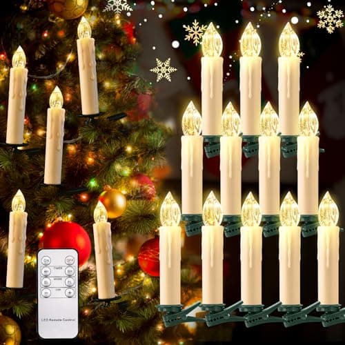 cimetech Bougies de Sapin de Noël Lot de 12, Bougies LED Flottantes sans Flamme à Piles et Télécommande avec Pince, Bougies Lumières d'Arbre de Noël Décoration à la Maison pour Fête- Blanc Chaud