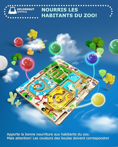 HELDENGUT® Labyrinthe magnétique pour enfants à partir de 2 ans [aventure au zoo] – Jeu magnétique idéal comme jouet de motricité Montessori – Extrêmement varié grâce à différents jeux éducatifs à